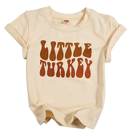 Image of VILOVE Little Turkey Shirt Toddler Baby Boys Thanksgiving Letter Print T-Shirt Cute Natural Retro Kids Shirt Thankful Tee