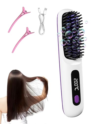 Go Brush Pro 2026 for Short Hair, Portable Straightener Brushs for Travel, with LCD Temperature Display, Fast Heating Cordless Mini Hair Brushs (White)