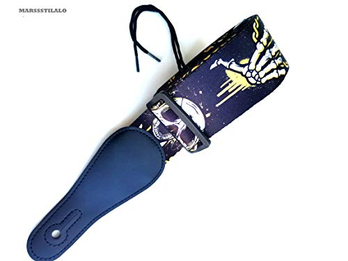 Marssstilalo 2" Professional Classic Guitar Straps Cool Skull Printed Polyster Soft Electric Bass Strap (Yellow) #TOP7