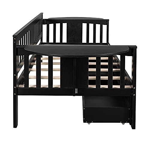 Lifeand Twin Size Daybed with 2 Drawers, Guardrail, Easy Assembly, Wood Platform Bed for Bedroom, Guest Room, Espresso