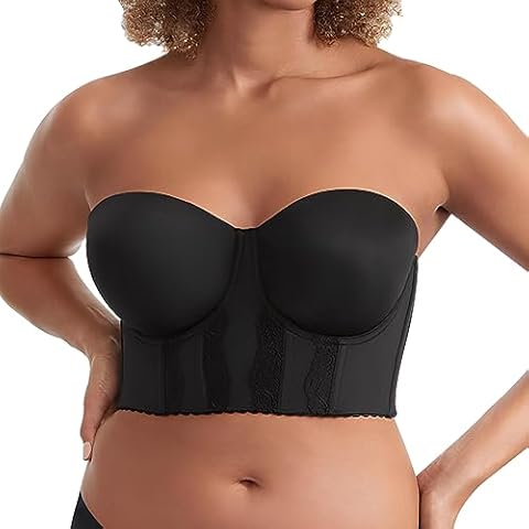 Sutliant Longline Strapless Bra - Full Coverage, Seamless, Back Side Smoothing, Push Up, Supportive Bra Black Cover