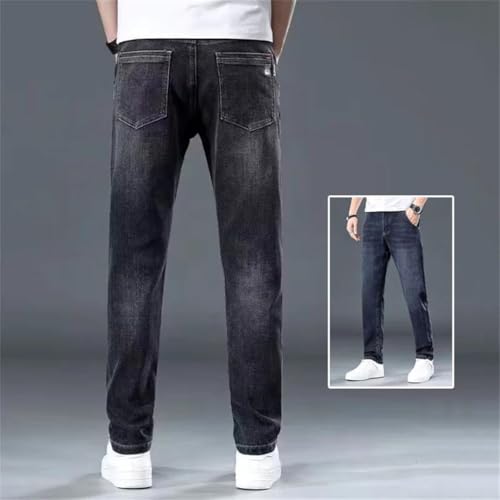 Men Baggy Straight Leg Wash Denim Pants Middle-Waisted Denim Trousers Business Jeans2