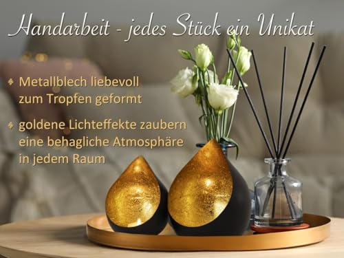 Kerzenständer Kerzenhalter Teelichthalter Metall schwarz Gold Farbe Tropfenform