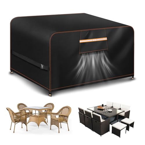 Aoretic Outdoor Garden Furniture Covers Waterproof 125x125x74CM Square Garden Table Cover Waterproof with Air Vent for Round Patio Bistro Set Rattan Sofa Chairs Outside Seating 420D Oxford Fabric