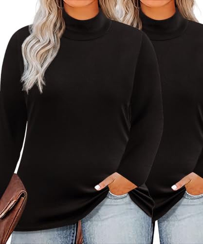 Image of CARCOS Womens Plus Size Tops Mock Neck Long Sleeve Shirts Turtleneck Tunics for Fall Winter XL-5XL