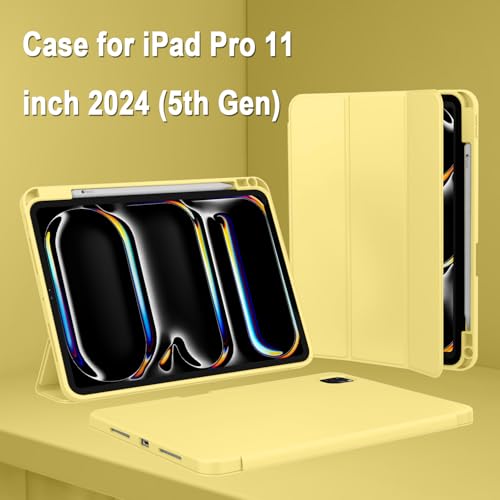 ZryXal iPad Pro 11 Inch Case (M5) 2025/ (M4) 2024 (Model: A2836/A2837/A3006), Trifold Stand Smart Cover with Pencil Holder and Soft TPU Back, Auto Wake/Sleep (Yellow) by ZryXal - Image 7