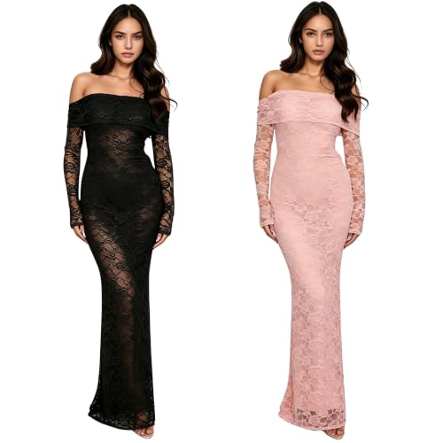 Image of PORRCEY Women's Sexy Rhinestone Lace Sheer Mesh Formal Evening Dress