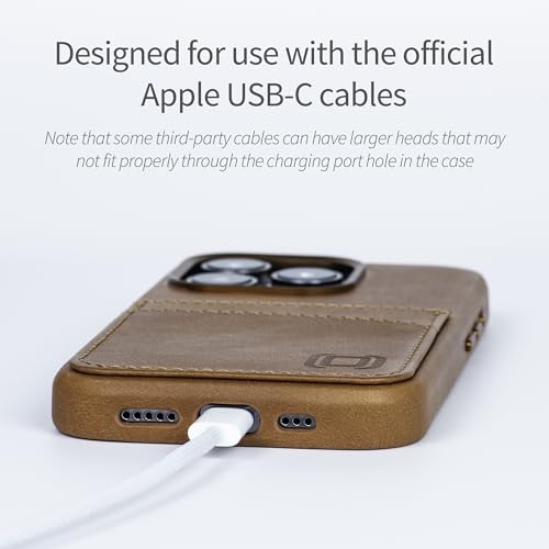 Dockem Genuine Leather Card Case for iPhone 15 Pro with Built-in Metal Plate for Magnetic Mounting, Stitched-on Wallet with 2 Credit Card Pockets (Light Brown, M2GL) - Thumbnail 3