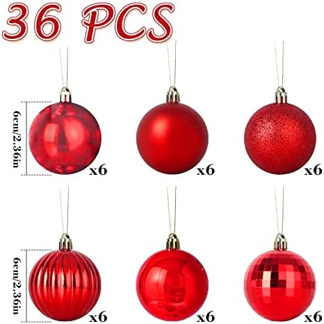 Boyigog Red Christmas Ball,36pcs Xmas Tree Balls,6cm Ornaments Decoration Baubles,Ornament Hanging Sphere Decor for Decorations Home Wedding Birthday Party Holiday(Red)