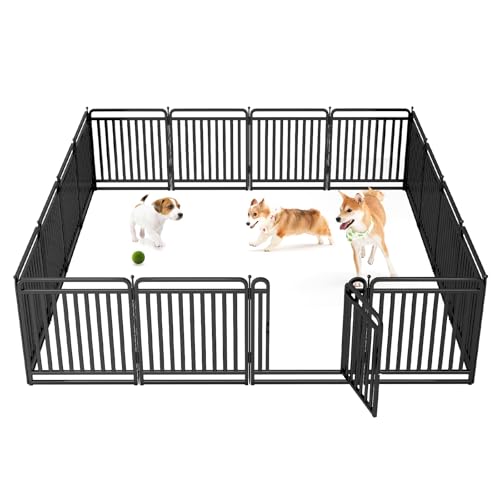 XDPET New Thickened Version Dog Playpen, 32 Inch Dog Fences for The Yard, Portable Outdoor Dog Playpen for Large/Medium/Small Dogs, Foldable Metal Dog playpen, with Doors (16 Panels)