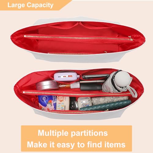 Image of Doxo Purse Organizer Insert,Tote Bag Insert for LV Neverfull PM, C.oach City 30 and More, Ultra Lightweight Bag Organizer Insert with Zipper (Medium,White-red)