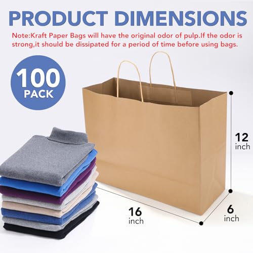 XPCARE 100 Pack Large Brown Kraft Paper Shopping Bags