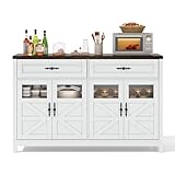 Neegaurd Sideboard Küchenschrank mit 2 Schubladen 4 Türen 140cm Esszimmer Schrank mit Stauraum Holz Küchenkommode Buffetschrank für Küche Wohnzimmer Flur verstellbare Ablage (Weiß)