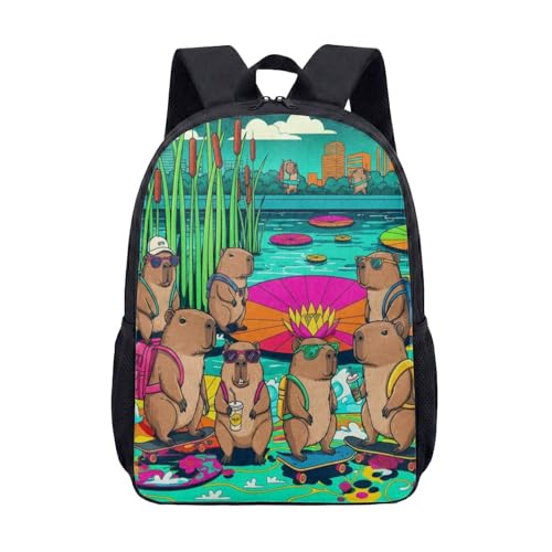 Mochila Aesthetic Garden Capivara e figura peculiar, 43 cm, estampa floral e borboleta, mochila de viagem vibrante para adultos, 08, Large, Mochila estampada