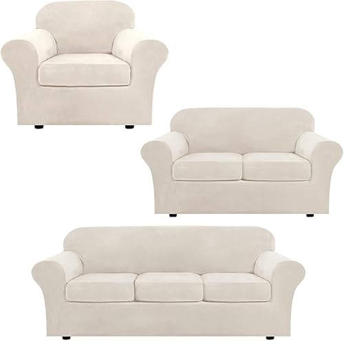 H.VERSAILTEX Fundas elásticas de terciopelo para sofá de 3 cojines, paquete de fundas de sofá biplaza para sillón de 2 cojines, fundas para sillón