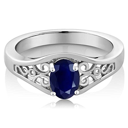 Gem Stone King 1.02 Cttw Blue Sapphire Engagement Ring for Women | 925 Sterling Silver | Gemstone Birthstone | Wedding Engagement Anniversary Promise Ring For Women | Available In Size 5-93
