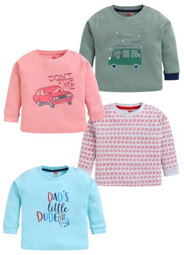 Image of LuvLap Baby Boys Regular Fit 100% Cotton Full Sleeves Boys T-Shirt Set Pack of 4
