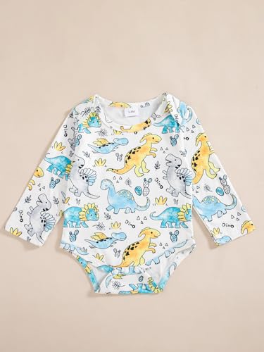 NZRVAWS Baby Boy Clothes Outfits Long Sleeves Infant Romper Fall Winter Print Pant Set Hat 3Pcs 3 6 12 18M4