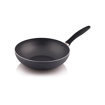 The Chef Story Everyday Non Stick Stri Fry Wok Pan 28cm [1 Year Warranty, PFOA Free, 2 Way Non Stick Coating, Pressed Aluminium with Groved Base for Even Heat Distribution, 100% Recyclable Aluminium & Eco Friendly Process, Suitable Cooktops - Gas, Ceramic, Electric, Halogen, Radiant & Solid Plate]