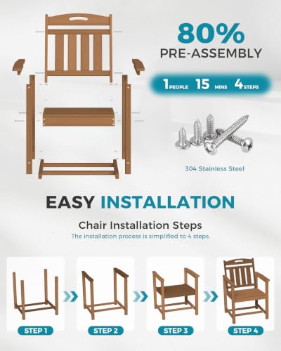 Image of Ciokea Outdoor Patio Dining Chair Set of 2, HDPE Porch Chairs for Dining Table, All-Weather Durable Outdoor Furniture for Backyard, Poolside, Lawn & Garden, Teak