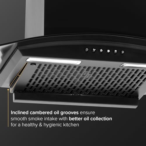 Image of V-Guard C10 60cm Kitchen Chimney | 1000 m /h Suction Capacity | Filterless Chimney | Heat Auto Clean | Elegant Curved Glass Design | Free Cleaning Contract