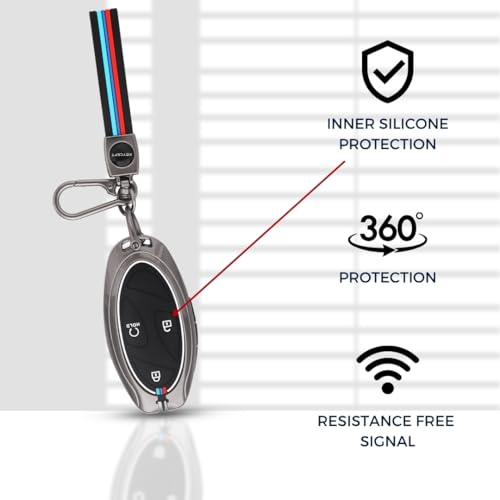 Image of KEYCEPT Metal Alloy Keycover Compatible for Hyundai Venue 4 Button Smart Key Cover (Long Keychain)