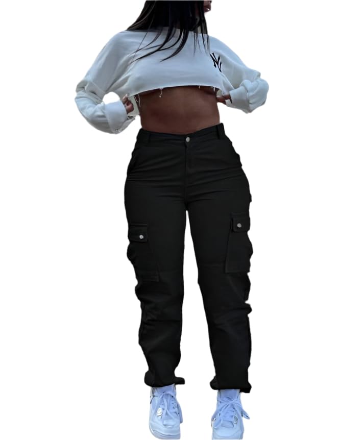 Plus Size Women's Solid Color Cargo Pants – Comfortable Multi-Pocket Design for Casual and Versatile Wear2