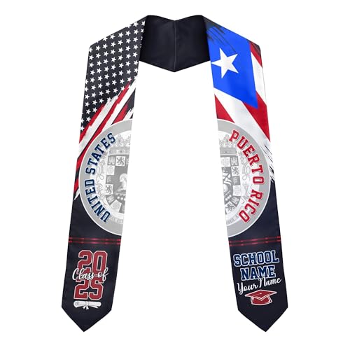 MonkeyVan Personalized Graduation Stole for Puerto Rican Senior, Puerto Rico Flag Graduation Sash Class of 2025 Gifts S179