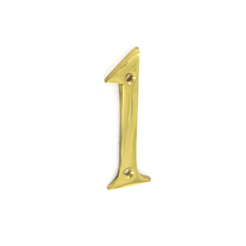 Number 1 / One Brass House Door Numeral â€“ 3 / 75mm