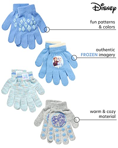 Disney Frozen Girls 4 Pack Gloves or Mittens (Toddler/Little Girls), Size Age 4-7, Frozen Gloves White/Purple2