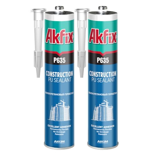 Image of Akfix P635 Construction Sealant (2x10.4 oz.) Gray - Waterproof, Fast Curing, Durable & Paintable Concrete Crack Filler for Garage & Driveway, Wood, Brick and Cement-Based Materials | Gray, 2 Pack