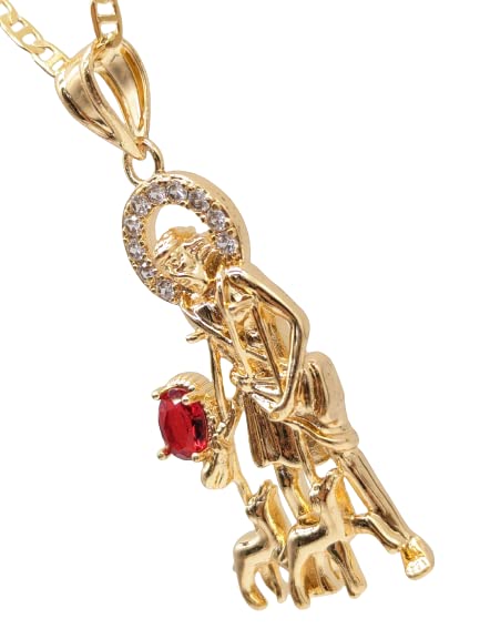 14K Gold Plated Saint Lazarus Necklace 22" LONG-45x15mm / 14k Baño de oro San Lazaro Cadena 22" Largo - RAYSET01-G-24