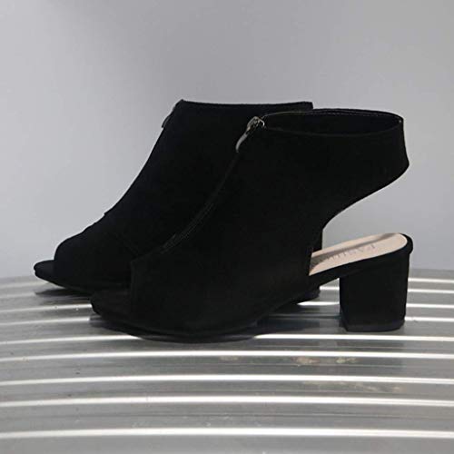 Zbyy Womens Open Toe Heel Sandals,Fashion Cutout Side Strap Zipper Chunky Heel Sandals Slip On Ankle Backless Booties Black #TOP3