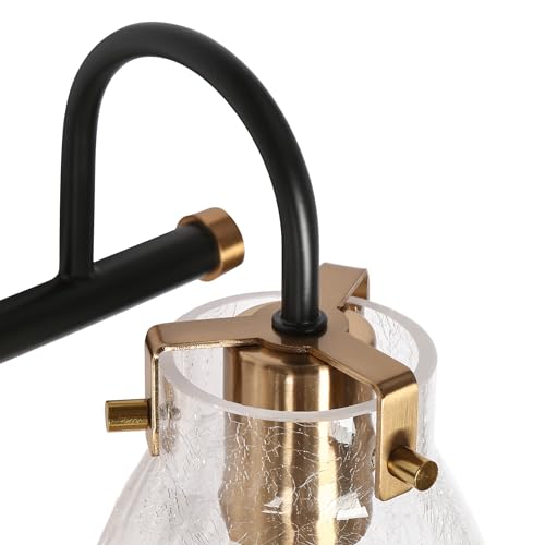 Image of KSANA Bathroom Light Fixtures, 3 Light Black and Gold Vanity Lights for Bathroom with Clear Cracked Glass Shade, 22.4'' Modern Brass Bathroom Lights Over Mirror