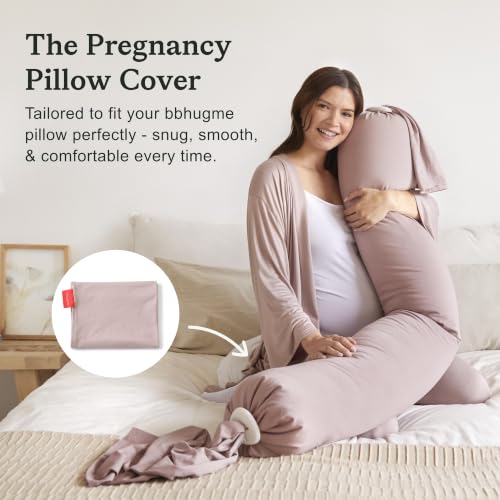 Image of bbhugme Pregnancy Pillow Cover, Dusty Pink - Replacement Cover for bbhugme Maternity Pillow - Soft, Breathable, Cooling Cotton Jersey Fabric - Machine Washable