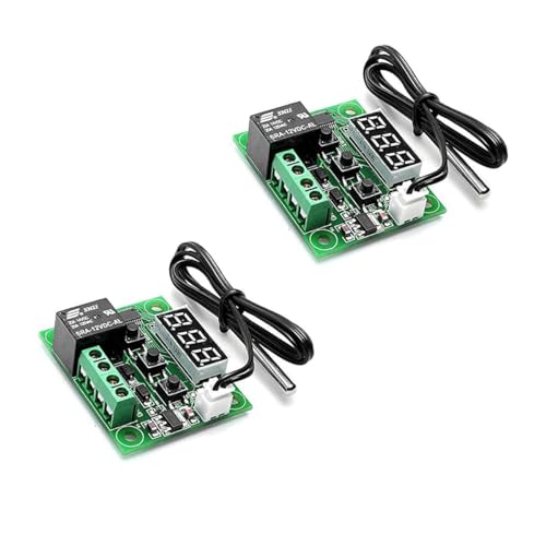 FamilyMall 2 Stück DC 12V Thermostat Temperaturschalter Relais Thermosensor -50℃ bis 110℃, W1209R-2P