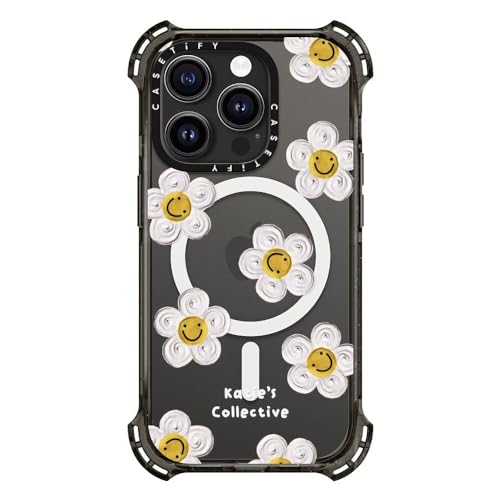 Coque iPhone 15 Pro antichoc CASETiFY Bounce MagSafe noire fleur Daisy