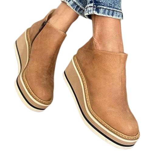 Chelsea Boots Women Fall Winter Round Toe Slip On Platform Wedge Short Boot Comfortable Waterproof Anti-Slip Winter Shoes Ladies Fashion Leather Booties 20252