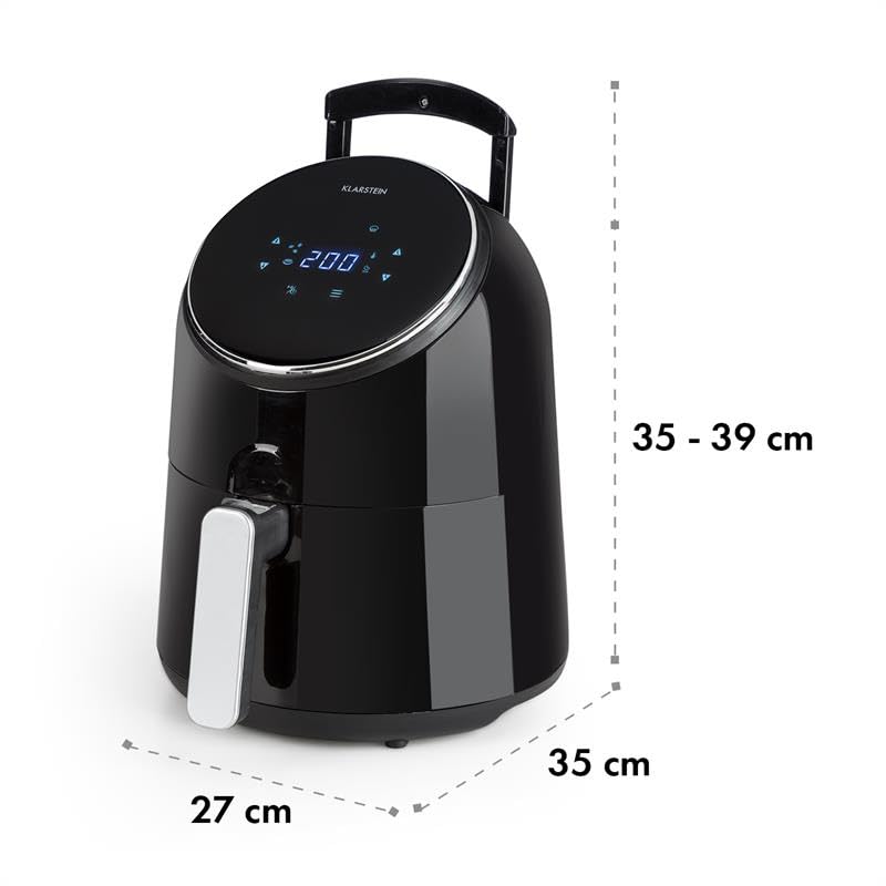 Klarstein AirVital - Freidora de aire caliente sin aceite, Potencia 1300 W, Capacidad 2,5 L, 8 programas, Temporizador, Temperatura regulable 80-200 °C, Pantalla LCD, Control táctil, Negro