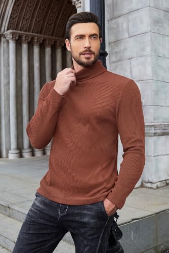 Image of COOFANDY Men's Ribbed Turtleneck Sweater Casual Basic Long Sleeve Knitted Pullover Sweater