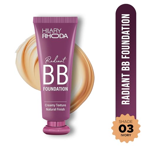 Image of Hilary Rhoda Radiant BB Foundation for Women | 9 to 5 Stay BB Cream | Hides Blemishes & Dark Spots | Blend Easily | Lightweight & Ultra-Creamy Formula | Travel-Friendly & Dewy Finish - 60g (Ivory| Shade 03)