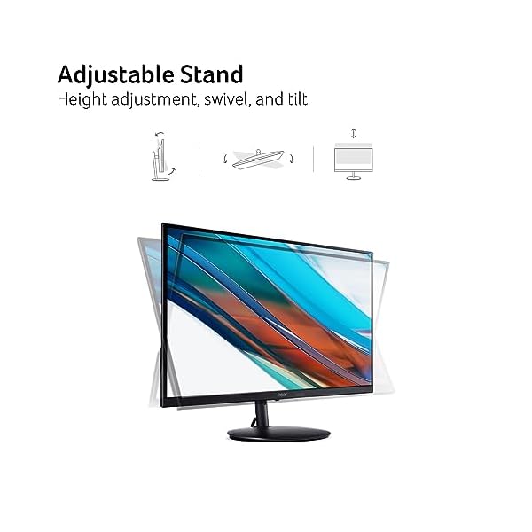 Acer SH242Y Ebmihx 23.8" FHD 1920x1080 Home Office Ultra-Thin IPS Computer Monitor AMD FreeSync 100Hz Zero Frame Height/Swivel/Tilt Adjustable Stand Built-in Speakers HDMI 1.4 & VGA Port - Image 3