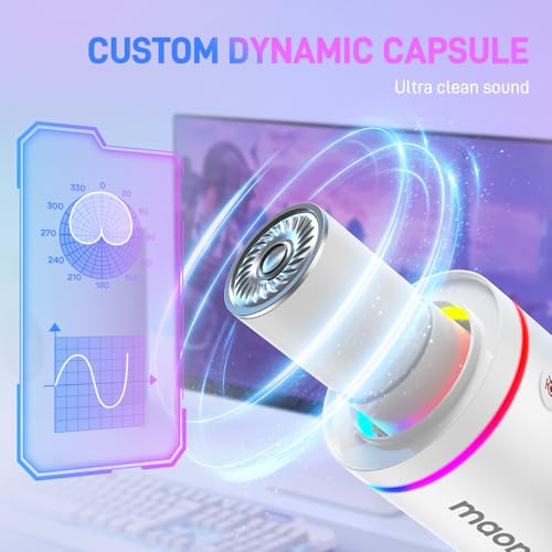 Image of MAONO XLR /USB Dynamic Microphone, RGB Gaming Mic with Software, Mute, Gain Knob, Volume Control and Headphone Jack for Streaming, Podcasting, Recording-PD200X (White)