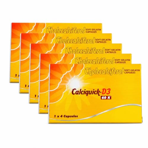 Image of Calciquick D3 Capsule | Vitamin D3 60000 IU Cholecalciferol Supplement | Supports Bone, Teeth, Muscle & Immunity Health | 5 Strips x 4 Capsules (20 Capsules) (calciquickk d3)