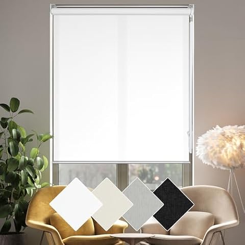 Homebox 50% Blackout Light Filtering Blinds for Windows,Room Darkening Roller Shades Roll up and Pull Down Blind Shades for Home Office 55" W×72" H White Cover