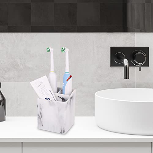 Toothbrush Holders For Bathrooms, 3 Slots Electric Toothbrush Holder, White Marble Toothbrush And Toothpaste Holder Organizer For Razor,Cotton Swab, Floss, Mouthwash, Bathroom Counter Organizer Etc. #TOP3