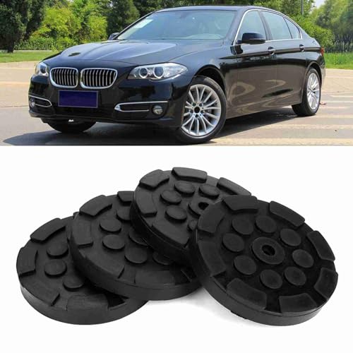 Image of 4 Pcs Universal Rubber Lift Pad for Car Jacking, 120mm Diameter x 15mm Thick Round Adapter with 11mm Center Hole, Compatible with Floor Jacks, Jack Stands