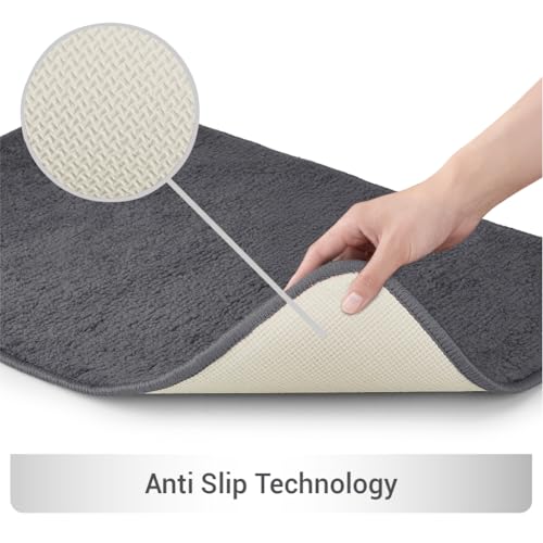 Image of Welspun Arlo Bathroom Mat Anti Slip | Soft Absorbent Bathmat | Quick Dry Polyester Floor Mat for Bathroom | Anti Skid Bathmat | Machine Washable | 40 x 60 cm | Dark Grey
