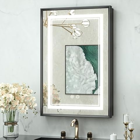 TokeShimi 16x24 Led Medicine Cabinet Mirror for Bathroom Tempered, 3-Color Stepless Dimming Lighted Medicine Cabinet with Mirror Defog, Recessed Medicine Cabinet with Electrical Outlets Cover