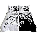 YZQGLHP Minimalista Moderno Funda Nórdica Reversible Extra Grande 220x240 cm - para Cama de 135/150 cm - Juego con 2 Fundas de Almohada Estándar 45x75 cm - Microfibra RatáN Blanco y Negro